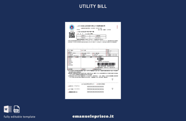 modello di bolletta del gas di Taiwan in stile verificato